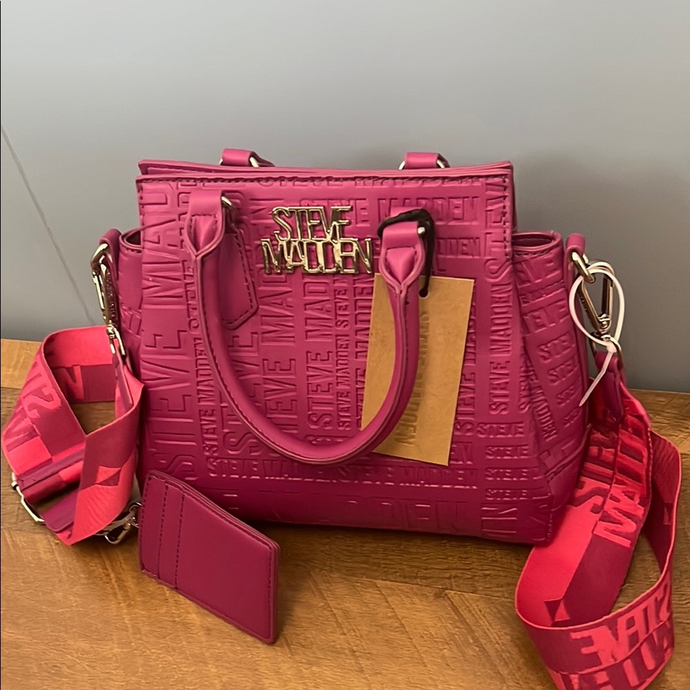 Steve Madden Pink Satchel with Crocodile Texture